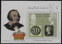 Brazil Souvenir Sheet 150 Years Of Penny Back Issue MNH Stamp World London 1990 Sir Howland Hill Bull's Eye Crown - Blokken & Velletjes