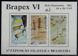 Brazil 1985 Souvenir Sheet Brapex VI Exhibition Cave Painting Rock Prehitsoric Art Fauna Animal Mammal Reptile MNH - Fósiles