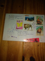 Reg. Letter To Argentina From Santiago 2001..tourist/lizard 98.bfly.elephant.monkey.bison.the R Seal Used To Cancel Sta. - Cartas & Documentos