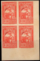 VENEZUELA(1944) Baseball Players. Imperforate Block Of 4. World Amateur Baseball Championship. Scott No C194, Yvert No P - Venezuela