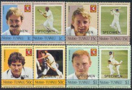 TUVALU (Niutao)(1985) Cricket Players. Set Of 4 Se-tenant Pairs Overprinted SPECIMEN. Scott Nos 21-4. - Cricket