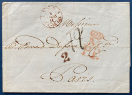 Lettre 4 Mars 1841 Marque Rouge M/PP Couronnée + 2 + Entrée Rouge 751 " ESPAG 2 St JEAN DE LUZ 2 " Pour PARIS + Taxe 12 - ...-1850 Prefilatelia