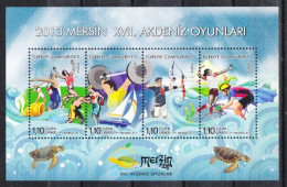 (4039-42 BL) TURKEY 2013 MERSIN XVII Th MEDITERRANEAN GAMES TURTLE SPORT SOUVENIR SHEET MNH** - Unused Stamps