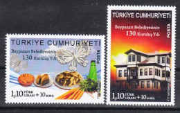 (4033-34) TURKEY 130th ESTABLISHMENT YEAR OF BEYPAZARI MUNICIPALITY SET FOODS CUISINE BUTTERFLY MNH** - Unused Stamps