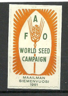 FINLAND FINNLAND 1961 FAO World Seed Campaign Vignette Poster Stamp Reklamemarke, Used, On Piece - Against Starve