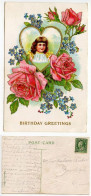 United States 1909 Postcard Birthday Greetings - Girl & Roses; Randolph, Minnesota - Anniversaire
