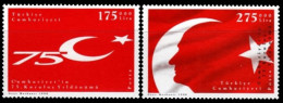 (3159-60) TURKEY 75th ANNIVERSARY OF THE FOUNDATION OF TURKISH REPUBLIC FLAG MNH** - Nuevos