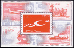 (3159-60 BL) TURKEY 75th ANNIVERSARY OF THE FOUNDATION OF TURKISH REPUBLIC FLAG SHEET MNH** - Ongebruikt
