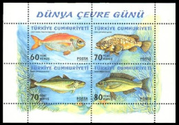 (3443-46 BL55) TURKEY WORLD ENVIRONMENT DAY SOUVENIR SHEET FISHES MNH** - Unused Stamps