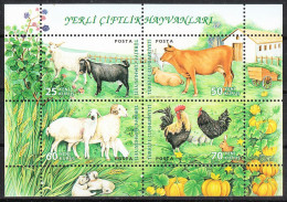 (3591-94) TURKEY DOMESTIC FARM ANIMALS SOUVENIR SHEET MNH ** CHICKEN LAMB COW GOAT - Ongebruikt