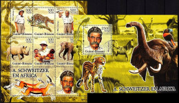 Nobel Peace Dr. Schweitzer Elephant Animals Birds Guinea Bissau 2005 MNH MS+SS - Albert Schweitzer