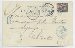 MADAGASCAR 25C GROUPE MANQUE UN TIMBRE CARTE REC STE MARIE 25 JUIN 1904 PRISON CENTRALE - Brieven En Documenten