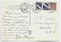 BLASON  5C+10C TROYES X2 CARTE C. PERLE AUZELLES 1.10.1965 PUY DE DOME - 1941-66 Wapenschilden