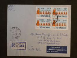 AX0  VIETNAM  BELLE  LETTRE  CONG HOA 1931  PAR AVION SAIGON A NIEDERHASLI SUISSE +BLOC DE 4 TP 40  +AFF.  INTERESSANT + - Vietnam