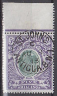 1903. ANTIGUA. Edward VII FIVE SHILLINGS Beautiful Stamp With Upper Margin And Luxus Cancelled... (Michel 25) - JF539249 - 1858-1960 Kolonie Van De Kroon