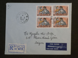 AX0  VIETNAM CONG HOA  BELLE  LETTRE  RECO 1972  PAR AVION SAIGON +BLOC DE 4 TP + + + - Vietnam