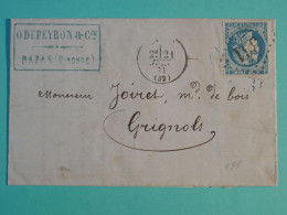 DI 2  FRANCE  BELLE  LETTRE 1871 BAZAS +  EMISSION DE  CERES BORDEAUX  +AFF . INTERESSANT+ + - 1849-1876: Période Classique