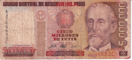 BILLETE DE PERU DE 5000000 DE INTIS DEL AÑO 1990  (BANK NOTE) - Pérou