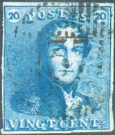 N°2 - Epaulette 20 Centimes Bleue, Bien Margée, Obl. D.37 MOLL Idéalement Apposée. Effigie Dégagée. - TTB - 21795 - 1849 Epaulettes
