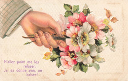 FLEURS PLANTES ET ARBRES - N'allez Pas Me Les Refuser - Je Les Donne Avec Un Baiser - Colorisé - Carte Postale Ancienne - Fiori