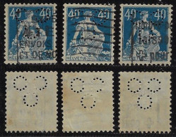 Switzerland 1911/1928 3 Stamp With Perfin 3 Circle By Credit Suisse Bank From Geneve Lochung Perfore - Perforadas