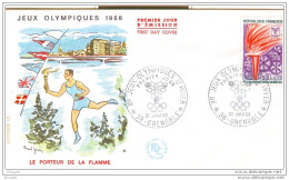 JO GRENOBLE FDC 27 JANVIER 1968 FDC LE PORTEUR DE LA FLAMME - Hiver 1968: Grenoble