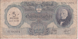 BILLETE DE ARGENTINA DE 500 PESOS RESELLADO 5 PESOS LEY 18188 (BANKNOTE) - Argentina