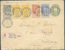 N°53/54(2)-57-60 En Affranchissement Complémentaire (5 Couleurs !) Sur E.P. Enveloppe 10c. (type 1869) Obl. Sc IXELLES ( - Enveloppes