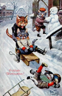 Thiele, Arthur Katzen Personifiziert Weihnachten Winter I-II Noel Chat - Thiele, Arthur