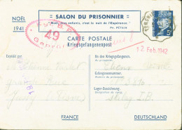 Guerre 40 Entier Pétain 5F Bleu Pour Stalag IB Hohenstein CP Kriegsgefangenenpost Salon Du Prisonnier Noël 1941 Censure - WW II