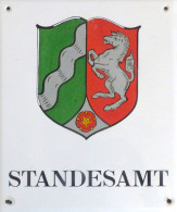 Emaille-Schild Standesamt Mit Landeswappen NRW Ca. 25x30cm Gewicht 1,3kg In Guter Erhaltung - Advertising