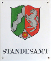 Emaille-Schild Standesamt Mit Landeswappen NRW Ca. 25x30cm Gewicht 1,3kg In Guter Erhaltung - Werbepostkarten