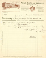Wein Hof Weimar Weingroßhandlung Arno Krehan Rechnung Von 1912 I-II (gelocht, Fleckig) Vigne - Altri & Non Classificati