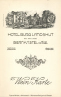 Wein-Karte Hotel Burg Landshut In Bernkastel Bes. Lauer, A. I-II (blanko) Vigne - Autres & Non Classés