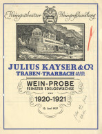 Weingut Kayser, Julius Traben-Trarbach Weinprobe Am 12. Juni 1937 Feinster Edelgewächse Jahrgänge 1920-1921 II - Andere & Zonder Classificatie