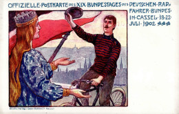 KASSEL - Erinnerung An Den XIX.BUNDESTAG D. DEUTSCHEN RADFAHRER-BUNDES 1902 I Künstlerkarte Sign. A.Wagner I - Tentoonstellingen