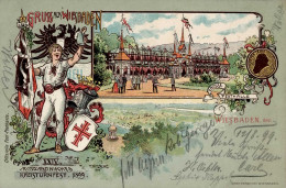 WIESBADEN - XXIV.MITTELRHEINISCHES KREISTURNFEST 1899 Mit Klarem S-o V. 12.8.99 Künstlerlitho Sign. F.Nitzsche I - Expositions