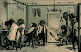 Affen Vermenschlicht Beim Friseur Prägekarte I-II (etwas Fleckig) - Sonstige & Ohne Zuordnung