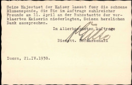 Kaiser Wilhelm II. Dankeskarte Haus Doorn 1938 Mit Unterschrift Hofmarschall II (Bugspur) - Königshäuser