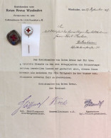Rotes Kreuz Ehren-Nadel Für Treue Dienste Im 1. WK Mit Anschreiben Des Kreiskomitees Vom 27.9.1917 Und Mitglieds-Abzeich - Croce Rossa