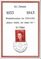 NS-GEDENKBLATT WK II - 10 Jahre NSDAP-MACHTÜBERNAHMW 30.1.1933-30.1.1943 Mit S-o Rücks. Randklebestelle I-II Selten! - Weltkrieg 1939-45