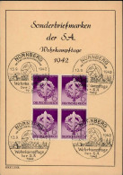 NS-GEDENKBLATT WK II - SA WEHRKAMPFTAGE 1942 S-o NÜRNBERG I - Weltkrieg 1939-45