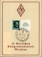 NS-GEDENKBLATT WK II -BRESLAU 12. DEUTSCHES SÄNGERBUNDESFEST 1937 S-o I - War 1939-45