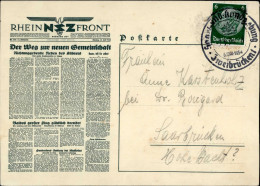 WK II Saarabstimmung Tag Der Saar 6. Mai 1934 Postkarte Der Zeitung NSZ Rheinfront II (rs Klebereste) Journal - Oorlog 1939-45