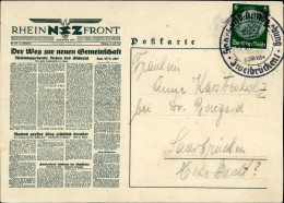 WK II Saarabstimmung Tag Der Saar 6. Mai 1934 Postkarte Der Zeitung NSZ Rheinfront II (rs Klebereste) Journal - Guerra 1939-45