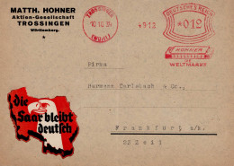 WK II Saarabstimmung Vignette Die Saar Bleibt Deutsch" Auf Freistempler Hohner Mundharmonika Trossingen 1934" - Weltkrieg 1939-45