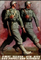 Propaganda WK II - ITALIEN ZWEI VÖLKER EIN KAMPF Feldpostkarte 1942 Sign. Künstlerkarte I - Guerra 1939-45
