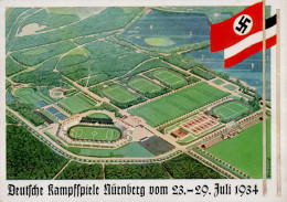 Propaganda WK II Nürnberg Festkarte Deutsche Kampfspiele Vom 23.-29.Juli 1934 Gesamtansicht Des Stadions I-II - Guerre 1939-45