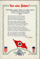 NS-LIEDKARTE WK II - NUR EINE FAHNE! Seltene Prop-Ak D. BUND FREUNDE Des NEUEN DEUTSCHLAND! BROOKLYN USA Künstlerkarte S - Weltkrieg 1939-45