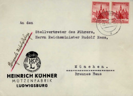 HESS, Rudolf Stellvertreter Des Führers U. Reichsminister, Persönlicher Brief (nur Briefvorderseite) An Ihn 1938 (hs. Dr - Guerra 1939-45